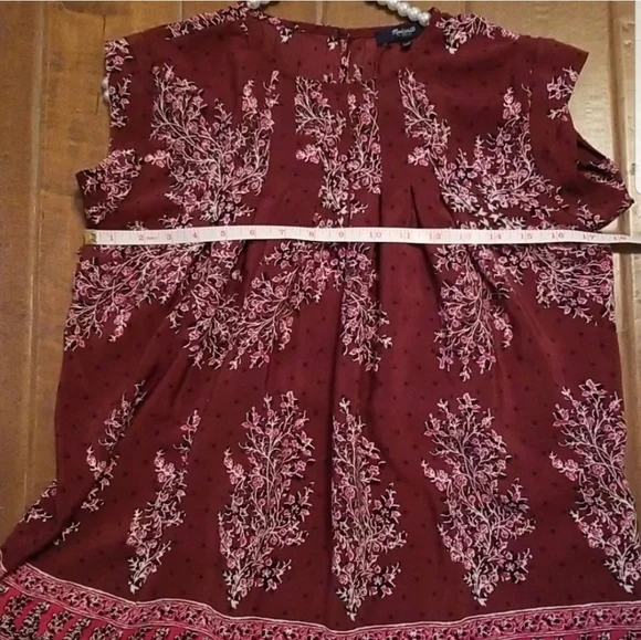 Madewell Womens Lassie Garden Cap Sleeve Burgandy Printed Shirt - Picture 7 of 7